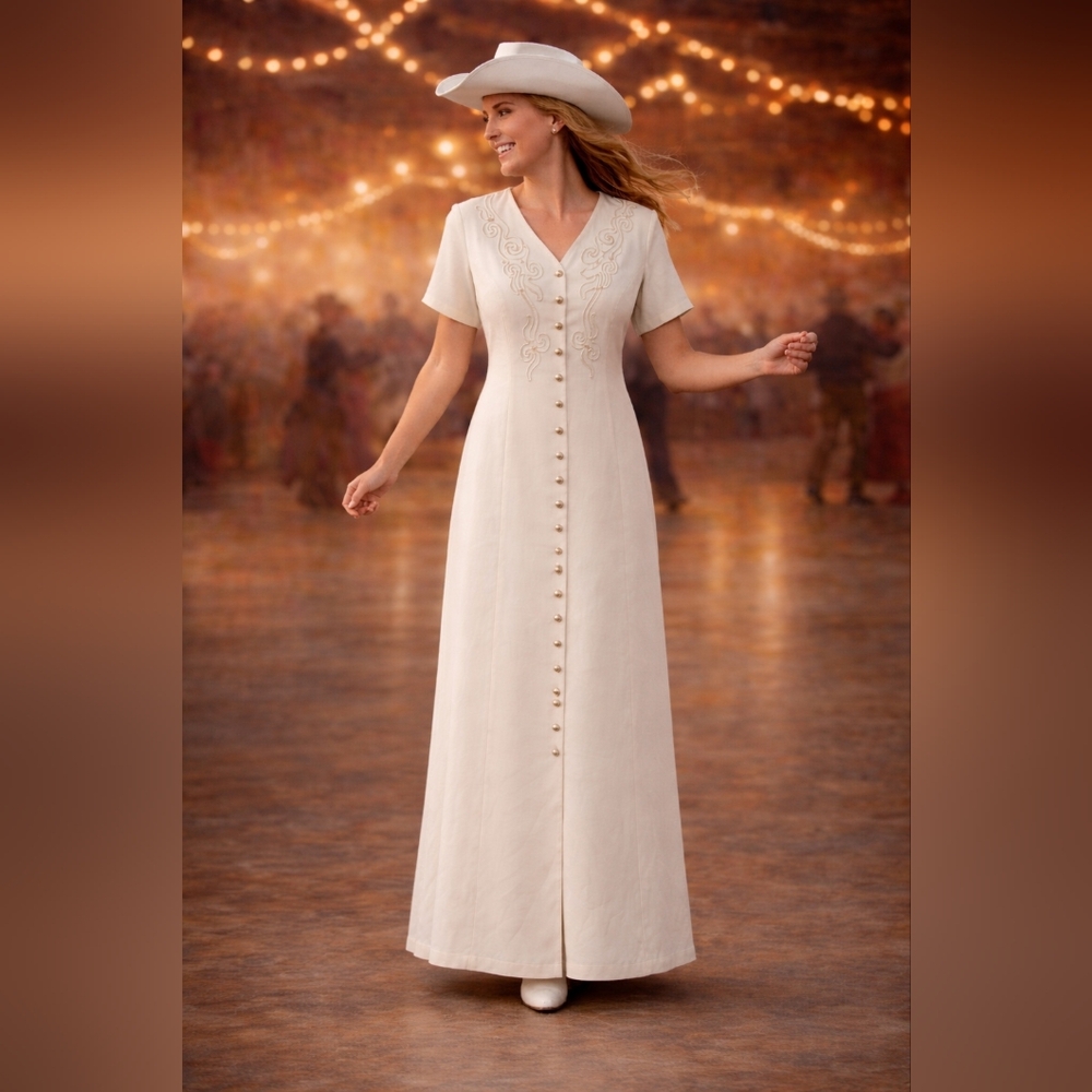 S.L. Fashions Cream Button-Down Maxi Dress, Size 20
